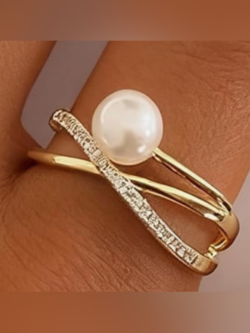 Cute Nordstrom 18KT Gold dip Pearl Topaz Wave Ring adjustable